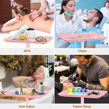 FLOLXNB Salon Tray, Hair Color Tray with Wheels, Premium Aluminum Beauty SPA Tray, Hairstylist Tray, Tattoo Tray, Height Adjustable Salon Service Tray, Pink Rolling Tray