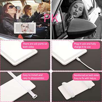 Car Sun Visor Vanity Mirror Rechargeable with 3 Light Modes & 60 LEDs, Mirror for Truck SUV Rear View Dimmable Touch Screen, Mirror Accessories for Women Girl (White)