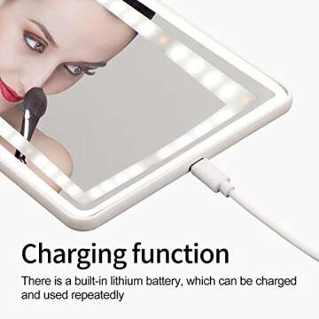 Car Sun Visor Vanity Mirror Rechargeable with 3 Light Modes & 60 LEDs, Mirror for Truck SUV Rear View Dimmable Touch Screen, Mirror Accessories for Women Girl (White)