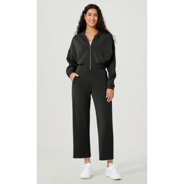 ODODOS Women's Modal Soft Relaxed Cropped Pants High Waist Casual Wide Leg Pants with Pockets - 25" Inseam, Black, Medium