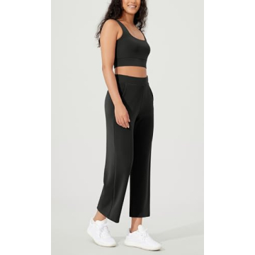ODODOS Women's Modal Soft Relaxed Cropped Pants High Waist Casual Wide Leg Pants with Pockets - 25" Inseam, Black, Medium