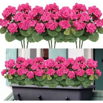 Red Geranium Silk Flowers - 3 Pack Outdoor Decor