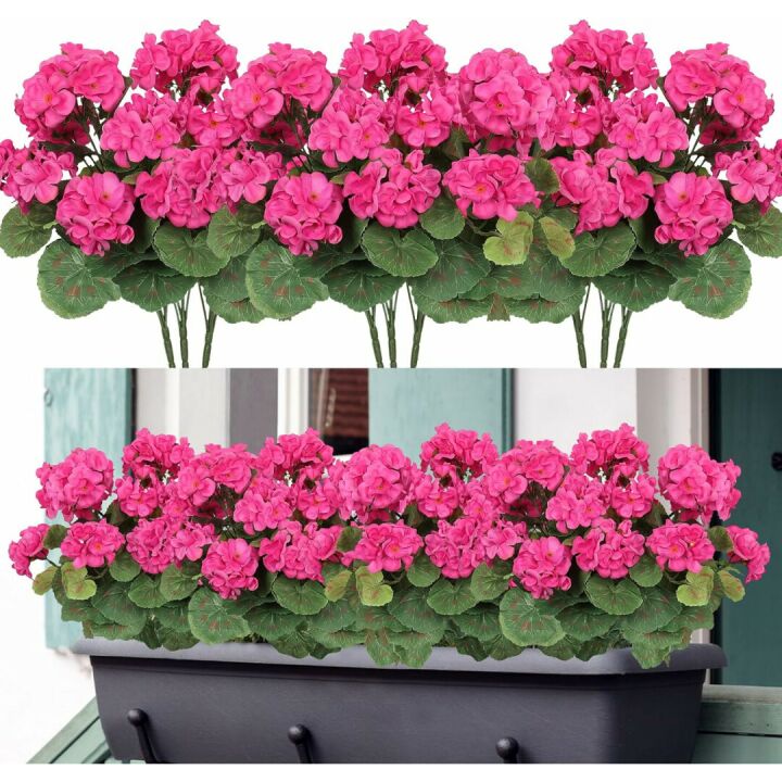 Red Geranium Silk Flowers - 3 Pack Outdoor Decor