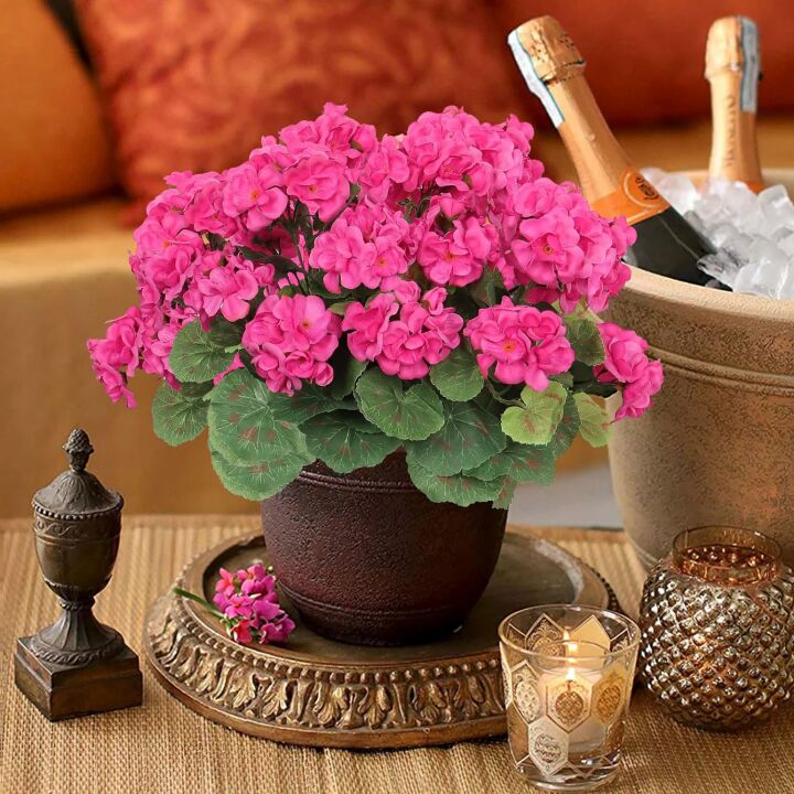 Red Geranium Silk Flowers - 3 Pack Outdoor Decor