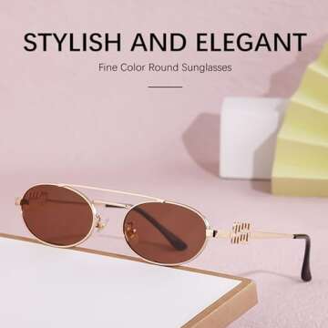 YUANYBAO Personalized Oval Metal Sunglasses: Fashion Accessories for Photography, Beach, Travel & More - UV Protection, (y2)