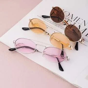 YUANYBAO Personalized Oval Metal Sunglasses: Fashion Accessories for Photography, Beach, Travel & More - UV Protection, (y2)