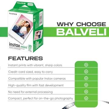 Fujifilm Instax Mini Film Two Instax Film Twin Packs - 40 EXP Total, ISO 800, Compatible to Instax Mini Evo, Instax Mini 12, Instax Mini 11, Mini 9-Balveli Cloth- Fuji Instant Film Mini