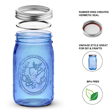 Eleganttime Blue Mason Jars 32 oz - Stylish 6 Pack for Storage