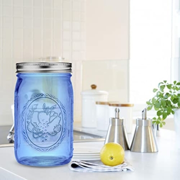 Eleganttime Blue Mason Jars 32 oz - Stylish 6 Pack for Storage