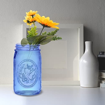 Eleganttime Blue Mason Jars 32 oz - Stylish 6 Pack for Storage