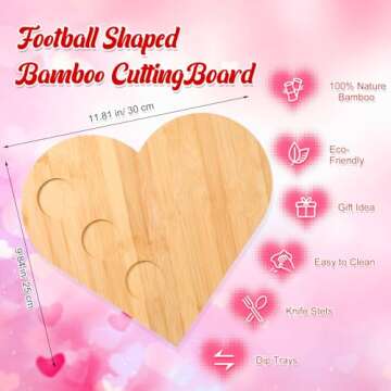 Domensi 8 Pcs 12 x 10 Inch Valentine's Day Wood Cutting Board Set Heart Shaped Bamboo Charcuterie Board Serving Tray with 3 Dip Bowls and 4 Charcuterie Knives for Wedding Housewarming Present