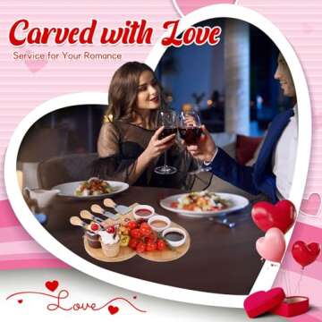 Domensi 8 Pcs 12 x 10 Inch Valentine's Day Wood Cutting Board Set Heart Shaped Bamboo Charcuterie Board Serving Tray with 3 Dip Bowls and 4 Charcuterie Knives for Wedding Housewarming Present