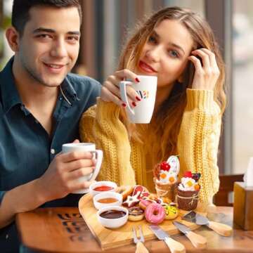 Domensi 8 Pcs 12 x 10 Inch Valentine's Day Wood Cutting Board Set Heart Shaped Bamboo Charcuterie Board Serving Tray with 3 Dip Bowls and 4 Charcuterie Knives for Wedding Housewarming Present