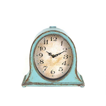 Creative Co-Op Mantel Clock in Distressed Aqua Finish