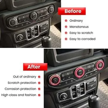 Air Conditioner Switch Knob Cover for 2018-2025 Jeep Wrangler JL JLU Gladiator JT Bling Crystal Rhinestone Button Cover Decoration Twist Ring Trim Interior Accessories Aluminum Alloy (Red 3PCS)