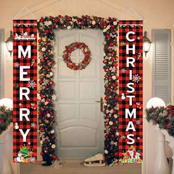Unves Merry Christmas Banner for Home - Christmas Porch Sign Decorations Outdoor Indoor, Winter Holi...
