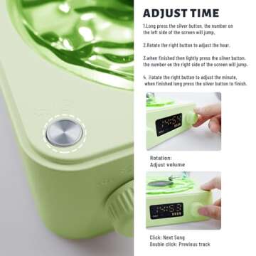 Wave Vinyl Bluetooth Speaker with Adjustable Ambient Lights,Music Player with 4 Modes,Vintage Record Model Players with Time,Small Record Player for Room Desk,Waves Speaker(Green)