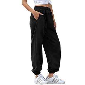 HeSaYep Women's High Waisted Sweatpants Workout Active Joggers Pants Baggy Lounge Bottoms,Black XXL