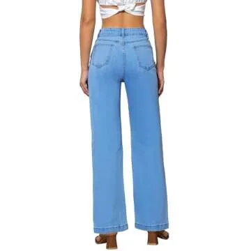 ETTELO Womens Jeans Mid Waisted Straight Leg Loose Stretchy Lightweight Tummy Control Trendy Jeans for Women 2025 (US, Numeric, 6, Regular, Regular, Blue)