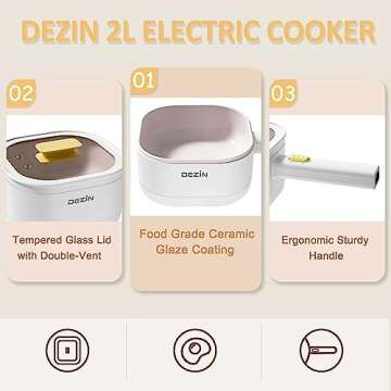 Dezin Electric Hot Pot, 2L Non-Stick Ceramic Coating Ramen Cooker, Multifunction Hot Pot for Ramen, Soup & Oatmeal, Portable Pot with Power Control for Dorm, Office, Travel (Silicone Spatula Included)