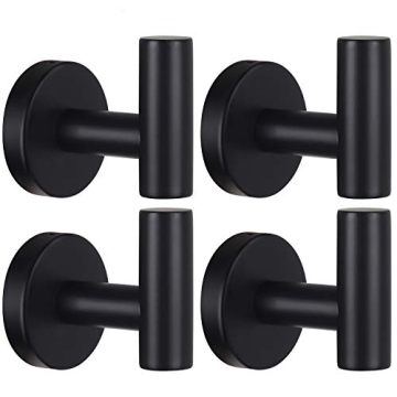 Contemporary Stainless Steel Towel Hooks – Heavy-Duty, 4 Pack, Matte Black