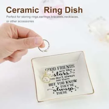 HOME SMILE Good Friends Bestie Gifts for Her Ring Trinket Dish Jewelry Tray-Good Friends are Like Stars - You Don't Always See Them But You Know They're Always There