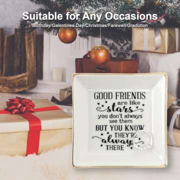 HOME SMILE Good Friends Bestie Gifts for Her Ring Trinket Dish Jewelry Tray-Good Friends are Like Stars - You Don't Always See Them But You Know They're Always There