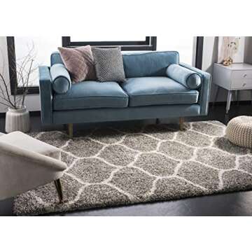 SAFAVIEH Hudson Shag Collection Area Rug - 8' x 10', Grey & Ivory, Moroccan Ogee Trellis Design, Non...