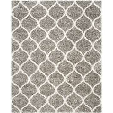 SAFAVIEH Hudson Shag Collection Area Rug - 8' x 10', Grey & Ivory, Moroccan Ogee Trellis Design, Non-Shedding & Easy Care, 2-inch Thick Ideal for High Traffic Areas in Living Room, Bedroom (SGH280B)