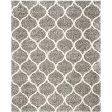 SAFAVIEH Hudson Shag Collection Area Rug - 8' x 10', Grey & Ivory, Moroccan Ogee Trellis Design, Non-Shedding & Easy Care, 2-inch Thick Ideal for High Traffic Areas in Living Room, Bedroom (SGH280B)