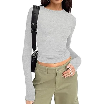 Cioatin Women’s Long Sleeve Round Neck Crop Top Tee Shirt - A Chic Workout Essential