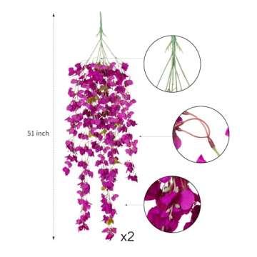Ammyoo 2 PCS Artificial Bougainvillea Bouquet Flowers,49 inches Triangle Plum Blooming Silk Bouquet for Home Centerpieces Garden Party Indoor Outdoor Spring Summer Decoration(Fuchsia)