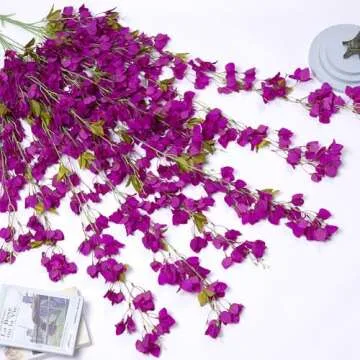 Ammyoo 2 PCS Artificial Bougainvillea Bouquet Flowers,49 inches Triangle Plum Blooming Silk Bouquet for Home Centerpieces Garden Party Indoor Outdoor Spring Summer Decoration(Fuchsia)