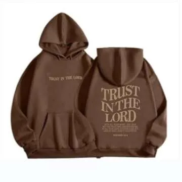 Trust in The Lord Christian Graphic Hoodies Trendy Shape Printed Fall Outfit with Pocket Oversize Fall Winter Fashion 2023 Sweatshirts for Women (Coffee,M)