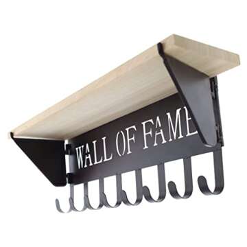 Top Brass Medal Hanger with Trophy Display Shelf - 8 Hook Ribbon Holder - Wall of Fame