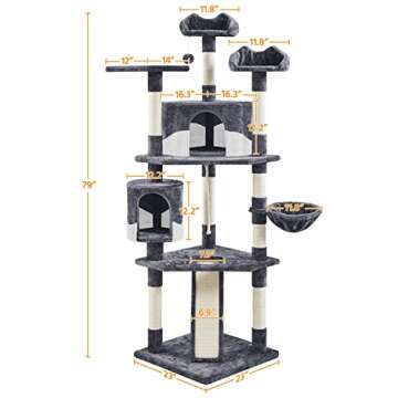 Yaheetech 79in Multi-Level Cat Trees Indoor Cat Tower with Sisal-Covered Scratching Posts, Plush Perches and Condo for Kittens, Cats and Pets - Dark Gray and White