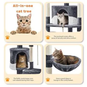Yaheetech 79in Multi-Level Cat Trees Indoor Cat Tower with Sisal-Covered Scratching Posts, Plush Perches and Condo for Kittens, Cats and Pets - Dark Gray and White