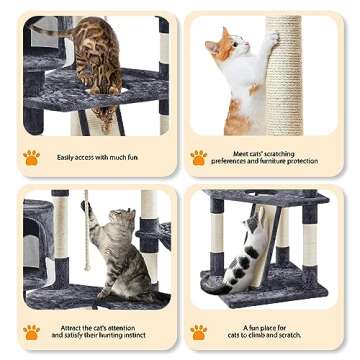 Yaheetech 79in Multi-Level Cat Trees Indoor Cat Tower with Sisal-Covered Scratching Posts, Plush Perches and Condo for Kittens, Cats and Pets - Dark Gray and White