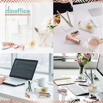 Rose Gold Office Supplies and Accessories - Cute Desk Pink for Women Acrylic Pen Holder Clear Organizer Tape Dispenser Stapler Pencil Holders Organizers Aesthetic Marker Staples Supply Girl Boss Set