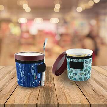2 Pack Cactus and Plant Pint Size Ice Cream Sleeves Cozy Neoprene Cover with Spoon Holder Cover (Plant)