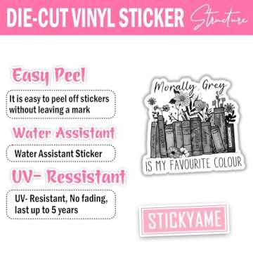 STICKYAME (3pcs) Morally Grey is My Favourite Colour Sticker, Book Stickers, Bookish Sticker, Water Assitant Reading Sticker for Laptop Phone Water Bottles, Kindle Stickers, Bookish Gifts (Size 2")