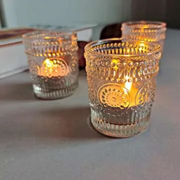 WDHODEC Clear Glass Votive Candle Holders Amber Set of 12, Fall Tea Light Candle Holder for Wedding Table, Votives for Birthday Party Decor
