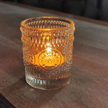 WDHODEC Clear Glass Votive Candle Holders Amber Set of 12, Fall Tea Light Candle Holder for Wedding Table, Votives for Birthday Party Decor