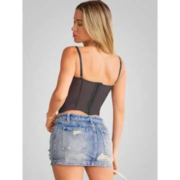 WYNNQUE Women's Sexy Lace Mesh Corset Top Vintage Y2k Bustier Spaghetti Strap Backless Boned Party Crop Top