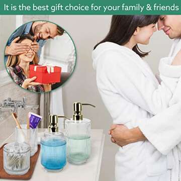 Bathroom Accessory Set,5 PCS Modern Premium Clear Glass Bath Accessories,Set of 2 Lotion Soap Dispen...