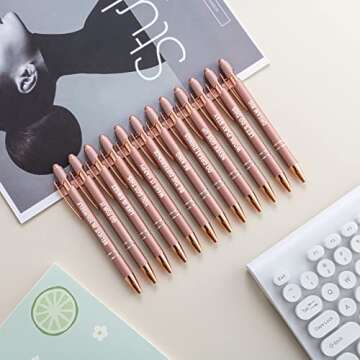 PASISIBICK 12 Pieces Rose Gold Inspirational Motivational Quotes Snarky Screen Touch Stylus Ballpoint Pens, Office Encouraging Scriptures, Black Ink (Rose Gold,Motivational)
