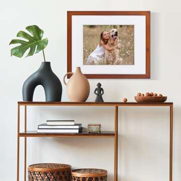 Gallery Solutions - 16"x20" Flat Walnut Frame - Rectangular Tabletop or Wall Mount - For 11"x14" Pictures - Premium Walnut Wood with Double White Mat - Versatile-Elegant For Home or Office Décor - Traditional Photo Frame