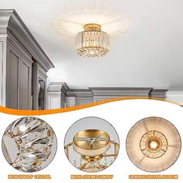BUXVRCS Crystal Ceiling Light Fixture - Modern Semi Flush Mount Chandelier for Home
