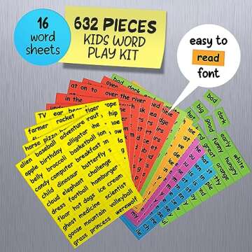 Poetry Tiles - Kids Word Play - 632 Fridge Magnets for Kids - Explore Sentence Building, Writing, and Imaginations with Magnet Words for Your Refrigerator - Includes Color-Coded Words and Phrases