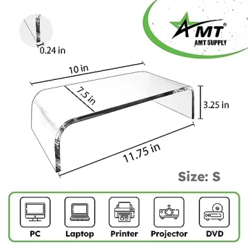 AMT Premium Acrylic Clear Monitor Riser Laptop/PC/Multimedia Monitor Stand for Home Office